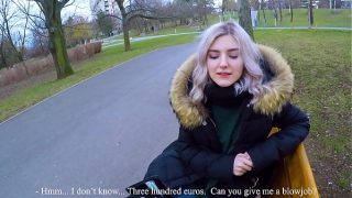 Cute teen swallows hot cum for cash – extreme public blowjob by Eva Elfie